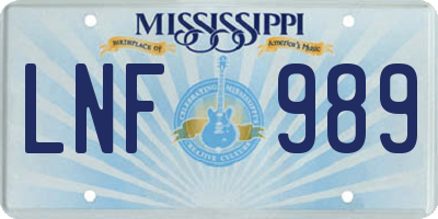 MS license plate LNF989
