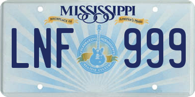 MS license plate LNF999