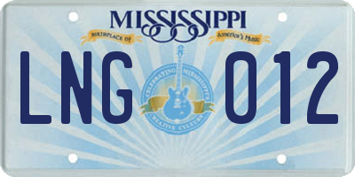 MS license plate LNG012