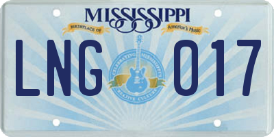 MS license plate LNG017