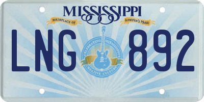 MS license plate LNG892