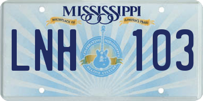 MS license plate LNH103