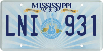 MS license plate LNI931