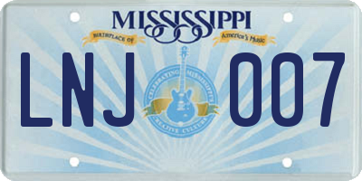 MS license plate LNJ007