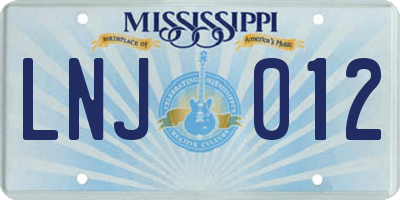 MS license plate LNJ012