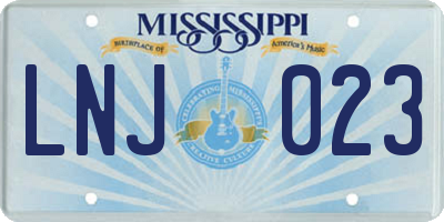 MS license plate LNJ023