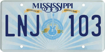 MS license plate LNJ103
