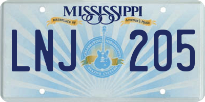 MS license plate LNJ205