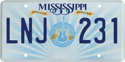 MS license plate LNJ231