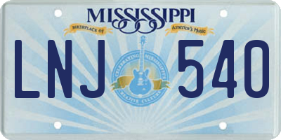 MS license plate LNJ540