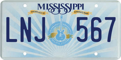 MS license plate LNJ567