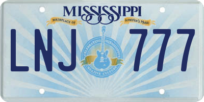 MS license plate LNJ777