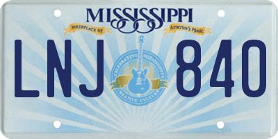 MS license plate LNJ840