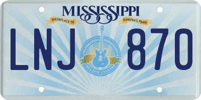 MS license plate LNJ870