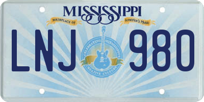 MS license plate LNJ980