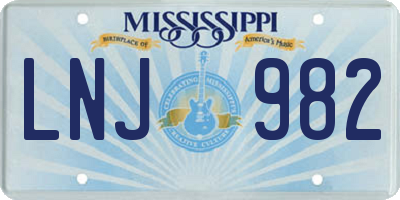 MS license plate LNJ982