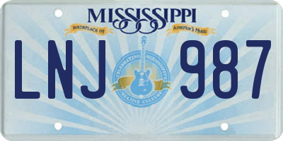 MS license plate LNJ987