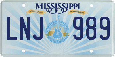 MS license plate LNJ989