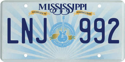 MS license plate LNJ992