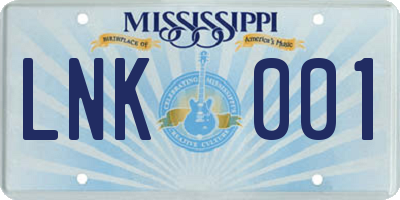 MS license plate LNK001