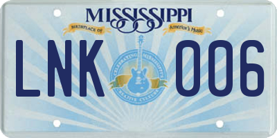 MS license plate LNK006