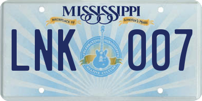 MS license plate LNK007