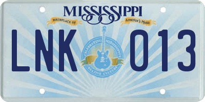 MS license plate LNK013