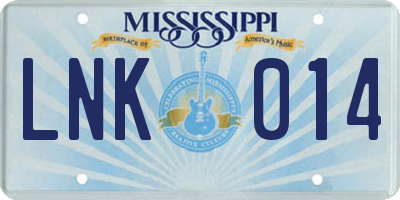 MS license plate LNK014