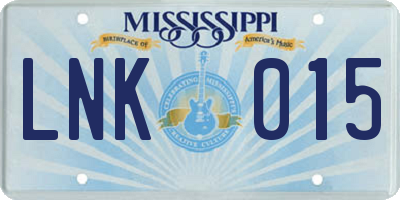 MS license plate LNK015