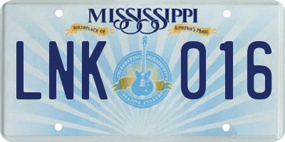 MS license plate LNK016