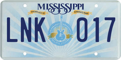 MS license plate LNK017
