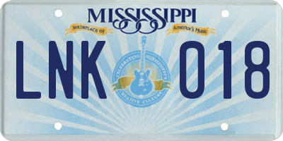 MS license plate LNK018