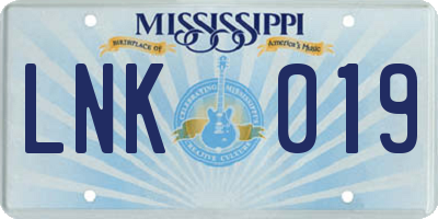 MS license plate LNK019