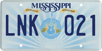 MS license plate LNK021