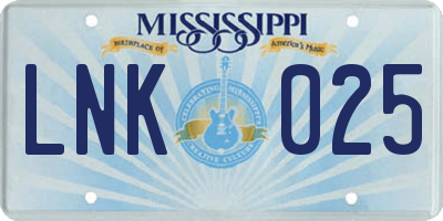 MS license plate LNK025
