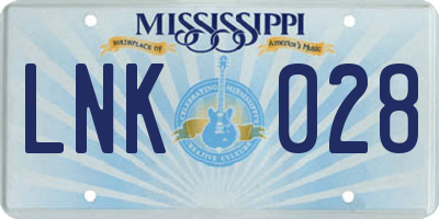 MS license plate LNK028