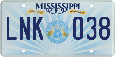 MS license plate LNK038