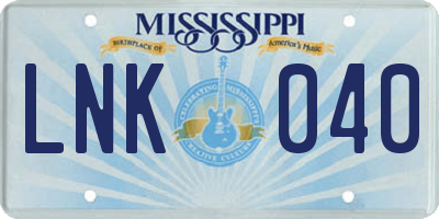 MS license plate LNK040