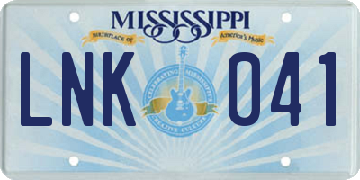 MS license plate LNK041