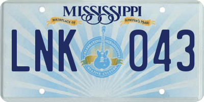 MS license plate LNK043