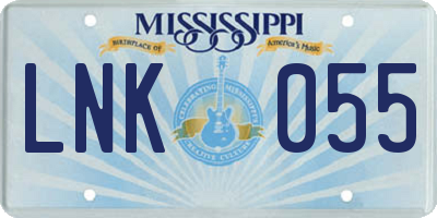 MS license plate LNK055