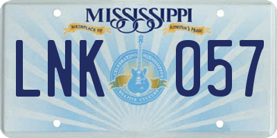 MS license plate LNK057