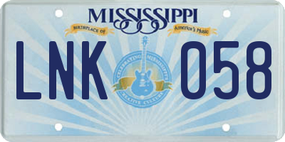 MS license plate LNK058
