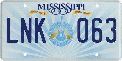MS license plate LNK063