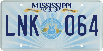 MS license plate LNK064