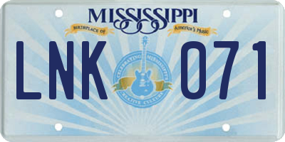MS license plate LNK071
