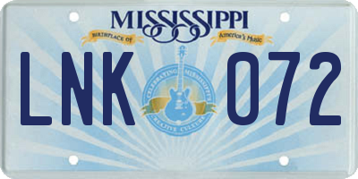 MS license plate LNK072