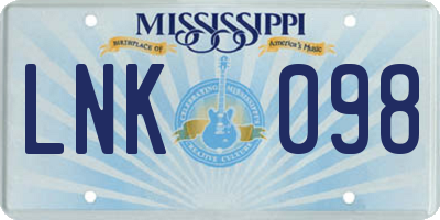MS license plate LNK098