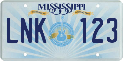 MS license plate LNK123