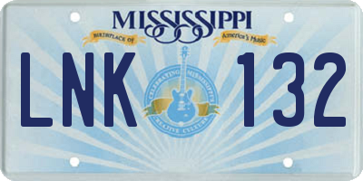 MS license plate LNK132
